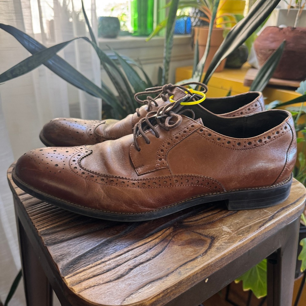 Stacy Adams Mens Cognac Brown Leather Wingtip Oxford Dress Shoes 24916-221 11.5M